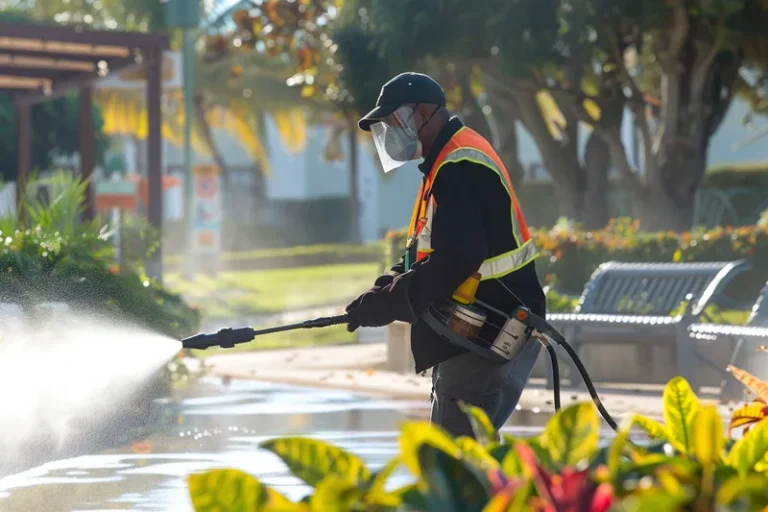 Desinfectando areas comunes en comunidades de vecinos con hidrolavadoras